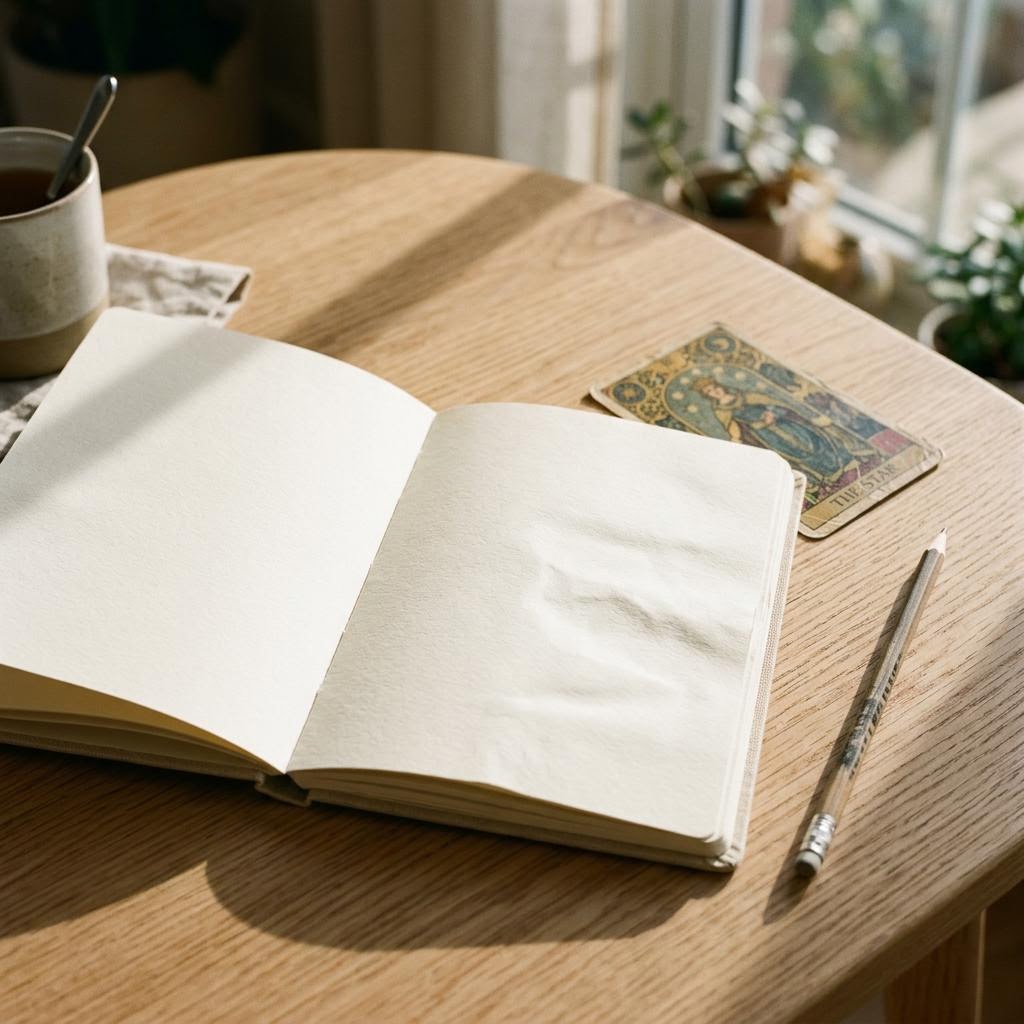 An open notebook in morning light