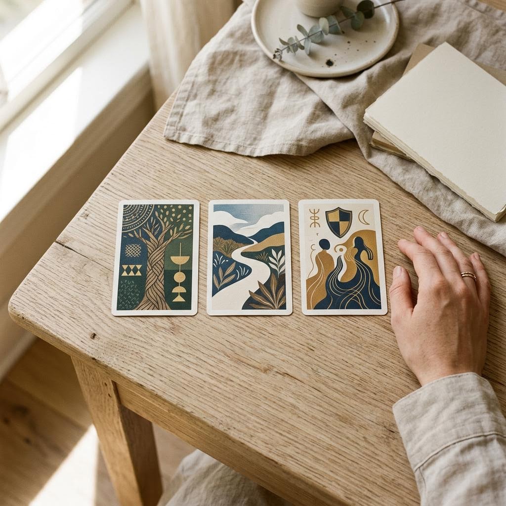 Three tarot prints on linen